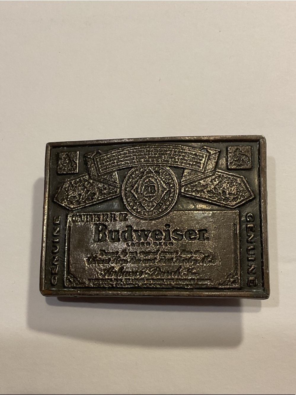 Budweiser Silver-Toned Rectangular Metal Belt Buckle